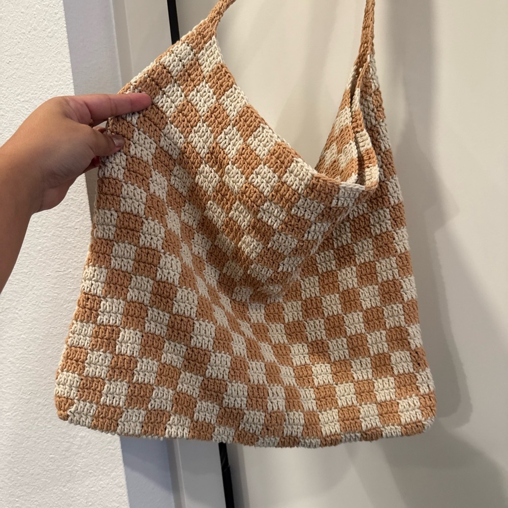 Tan and Cream Checkered Bag